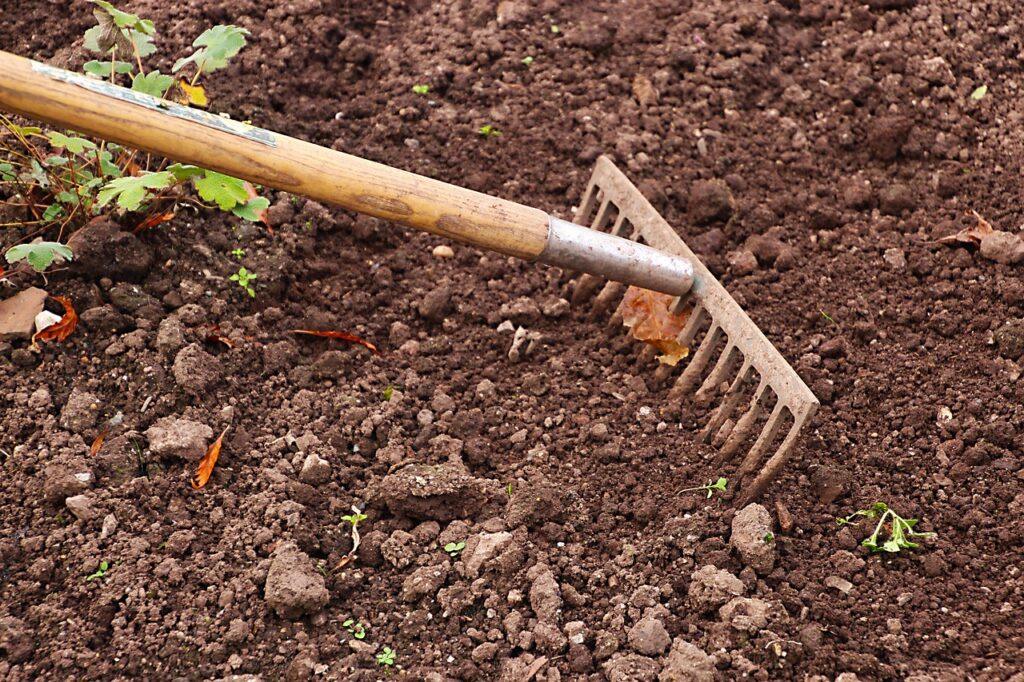 garden hand rake tool for soil