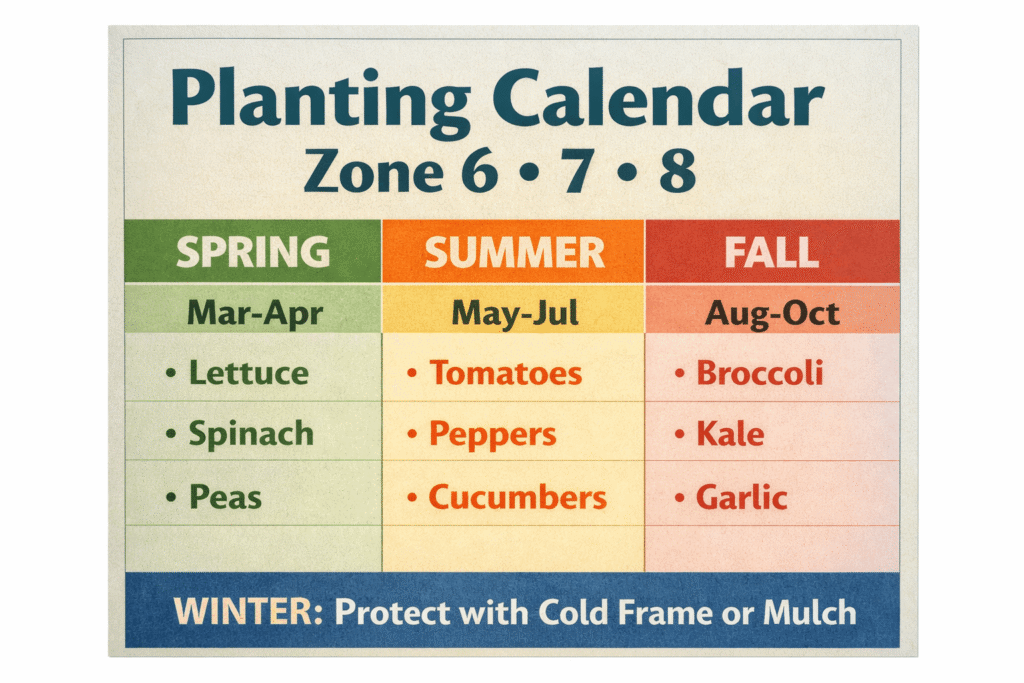 vegetable planting calendar for zone 6 7 8 beginners