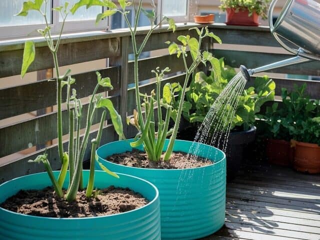 beginner gardening setup with pots soil and sunlight for small space