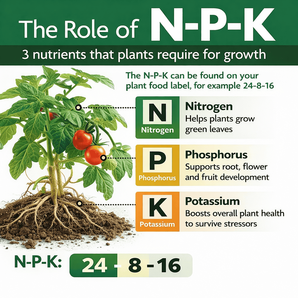 balanced fertilizer for tomatoes NPK label vegetable plant feeding